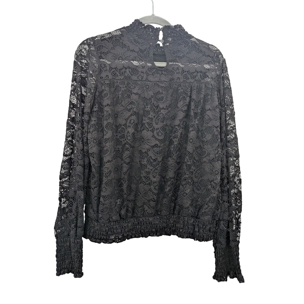 Whimsigoth Fairycore Emo Party Black Floral Lace Mock Neck Long Sleeve L Top - Picture 3 of 10